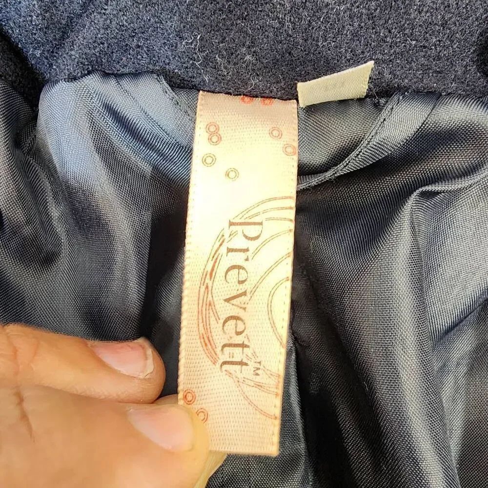 Prévue Navy Ruffle Hem Peacoat Jacket Medium Gold Button Double Breasted - Picture 6 of 8